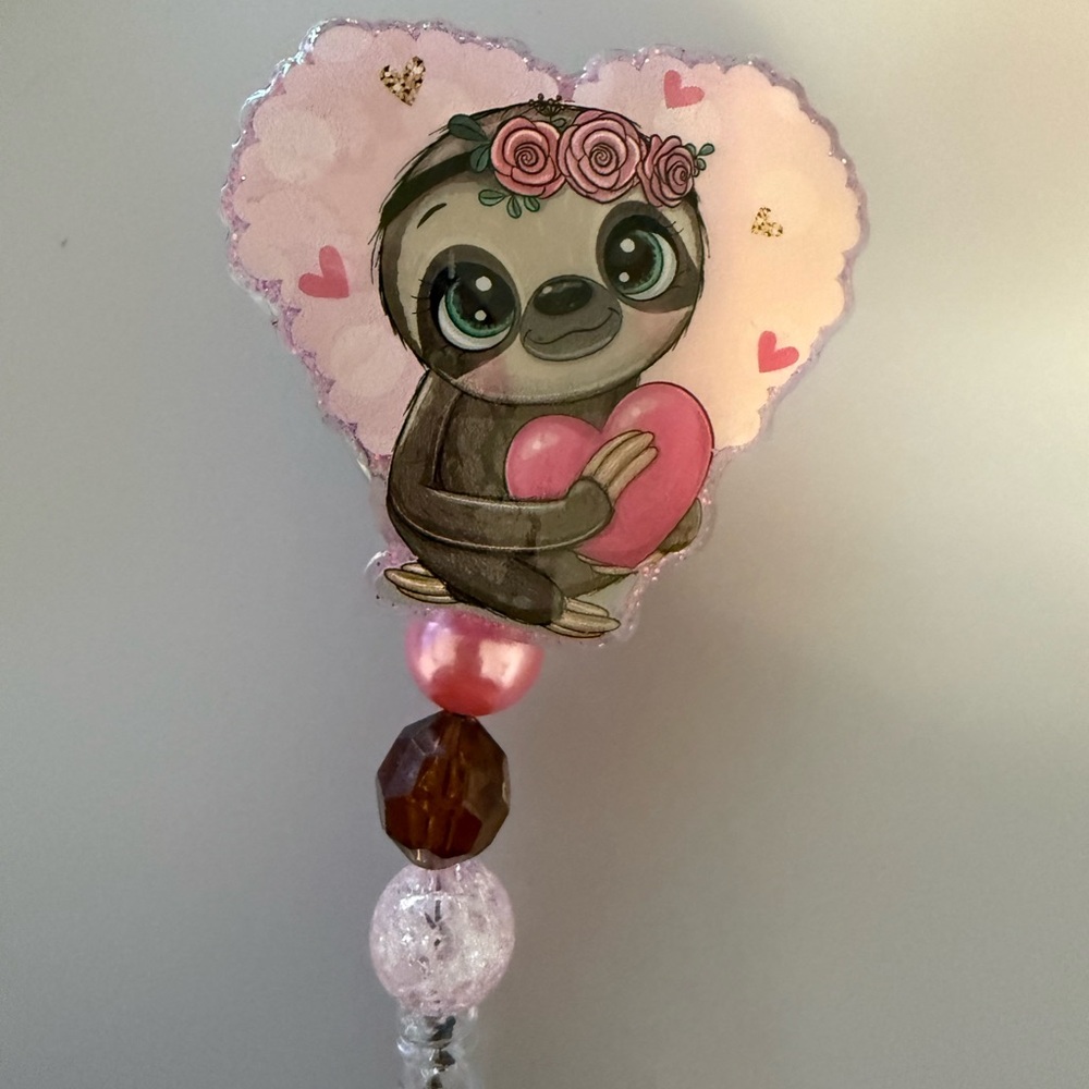 Pink‎ Sloth Heart Badge Reel